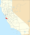 Map of California highlighting Santa Cruz County